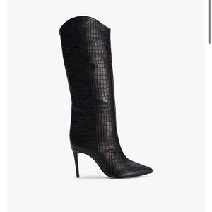 SCHUTZ Black Croc-Embossed Maryana Heeled Boots